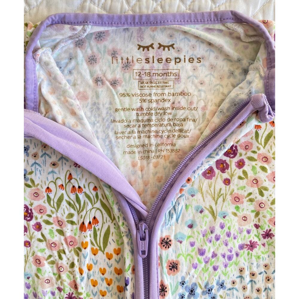 Little Sleepies Baby Girls Bamboo Zippy Sleeper Flower Fields Purple 12-18m - Picture 4 of 7